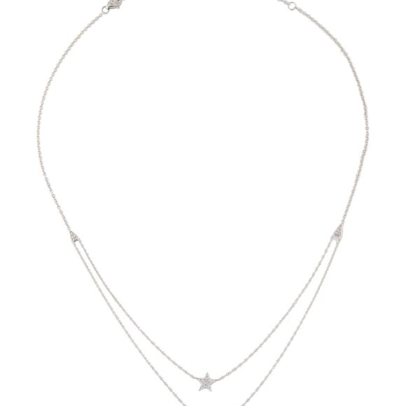 SHY CREATION 14K WHITE GOLD DIAMOND SUN & STAR LAYERED NECKLACE - Picture 4 of 9